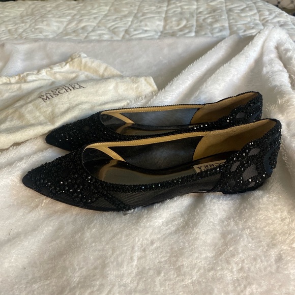 Bagley Mishka bejeweled pointed toe flats in black - Picture 2 of 4